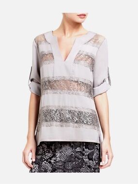 BCBG Max Azria Luna Erid Lace Tunic Business Casual Sheer Blouse Size Small